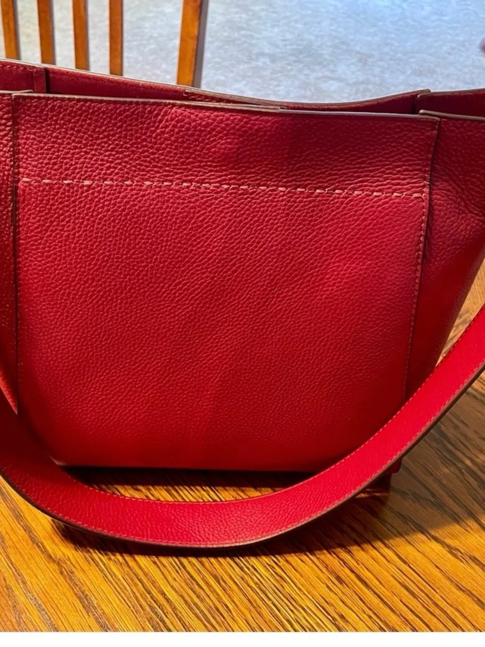 Classic Red Wine Leather Pebbled Shoulder Bag with Gold Accents